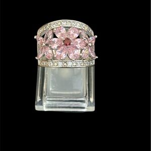 Elegant Pink Floral Silver Ring